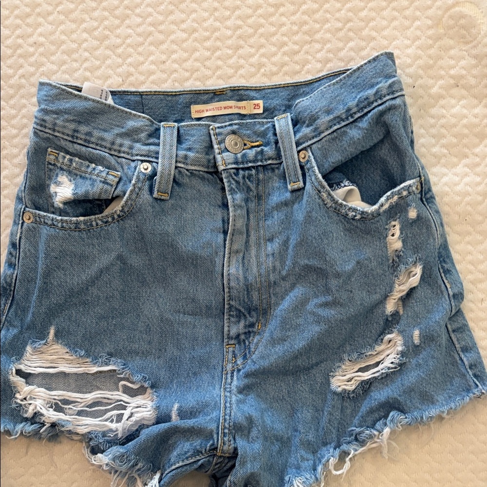 Levi's High Waist Ripped Denim Shorts - Light Blue